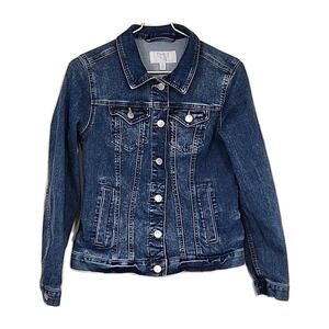 Time And Tru Women's Denim Trucker Jacket Small (4-6)‎ Button Front Flap Pockets